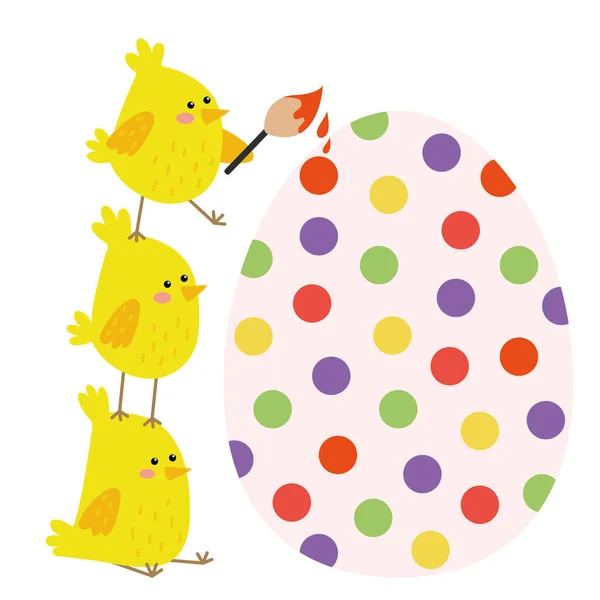 Söta Påskkycklingar Och Ägg Vektor Illustration Gula Kycklingar För Påsk — Stock vektor