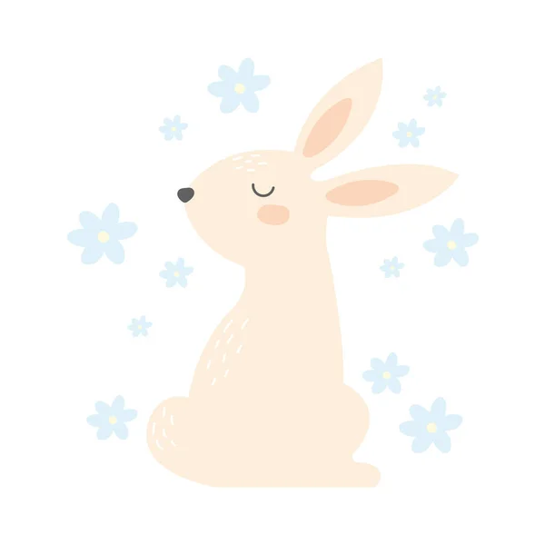 Мила Рука Намальована Весняним Кроликом Квітами Милий Красивий Кролик Щасливого — стоковий вектор