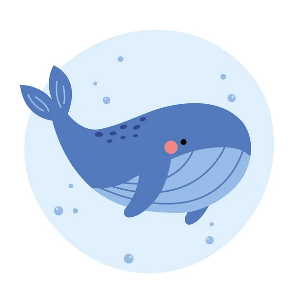 Ikan Paus Yang Lucu Cute Hewan Laut Karakter Ilustrasi Vektor - Stok Vektor