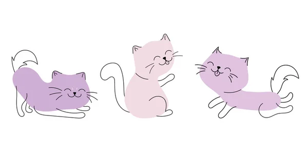 Lindo Divertido Gatos Doodle Vector Conjunto Dibujos Animados Gato Gatito — Vector de stock