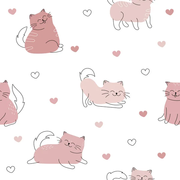 Бесшовный Рисунок Милыми Смешными Кошками Кошки Цветом Различных Позах Шаблон — стоковый вектор