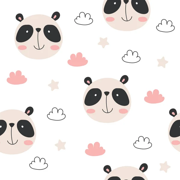 Lindo Patrón Sin Costuras Con Panda Nubes Estrellas Textura Vectorial — Vector de stock