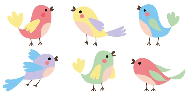 Sada Malých Barevných Ptáků Jarní Roztomilí Ptáci Červenými Tvářemi Vektorová Royalty Free Stock Ilustrace