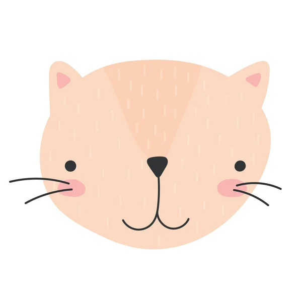 Sevimli çizgi film kedisi suratı. Şirin kedi çizimi. İskandinav tarzında elle çizilmiş vektör çizimi. Bebek bezi, bebek kıyafetleri, poster, kartpostal..