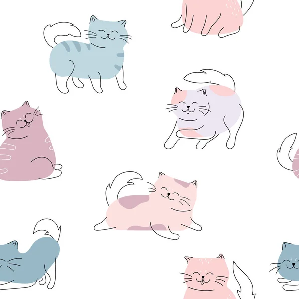 Απρόσκοπτη Μοτίβο Χαριτωμένες Και Αστείες Γάτες Γάτες Χρώμα Διαφορετικές Στάσεις — Διανυσματικό Αρχείο