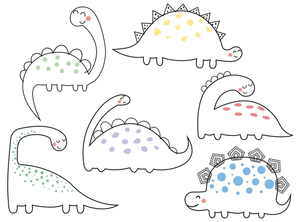 Zestaw Uroczych Dinozaurów Wektor Ilustracja Dla Dzieci Przedszkola Plakat Pocztówka — Wektor stockowy