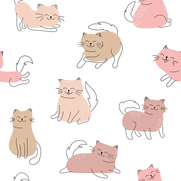 Bezproblémový Vzor Roztomilými Vtipnými Kočkami Kočky Barvou Různých Pozicích Vektorová Royalty Free Stock Ilustrace