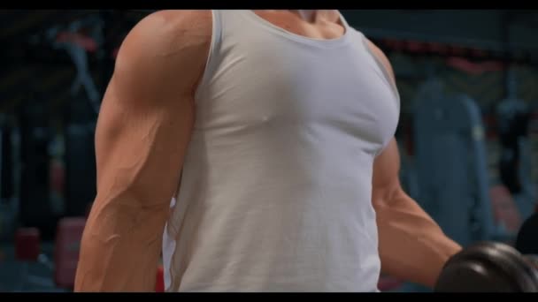 Stark Man Gör Övningar Med Hantlar För Biceps Växelvis Video — Stockvideo