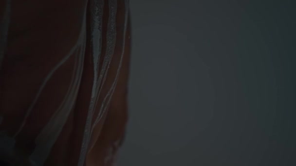 Muskulöse Gesichtslose Rückensilhouette Eines Sportlichen Hemdlosen Mannes Die Haut Eines — Stockvideo