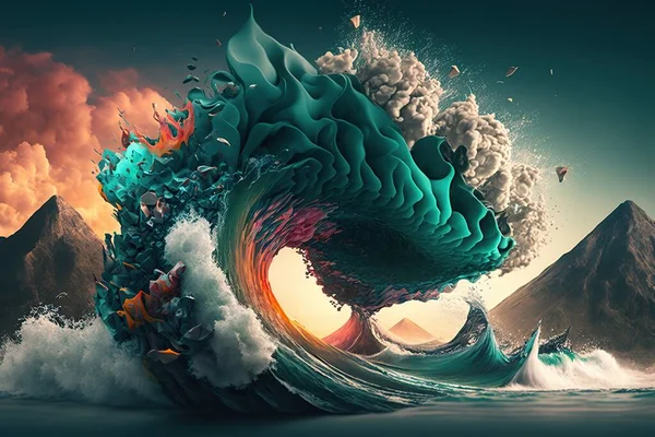 ai soyut dijital sanat eserleri birbirine kenetlenmiş mavi geometrik şekiller koyu arkaplan keskin çizgileri ve açılar şekiller duyu hareketi ve derinliği oluştururken cesur renk paleti modern enerjik