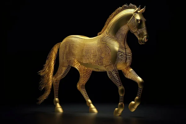 Futuristische Figur Eines Anmutigen Muskulösen Pferdes Aus Gelbem Metall Isoliert — Stockfoto
