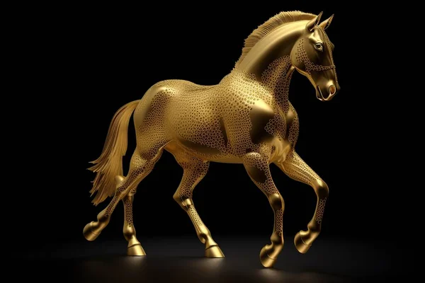 Futurystyczna Postać Pełnego Wdzięku Muskularnego Konia Wykonanego Żółtego Metalu Wyizolowanego — Zdjęcie stockowe