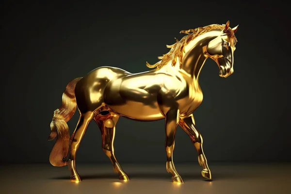 黒い背景に黄色の金属で作られた優雅な筋肉質の馬の未来図 — ストック写真