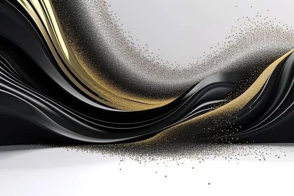 Abstract Shiny Color Black White Gold Wave Design Element White — Stock Photo, Image