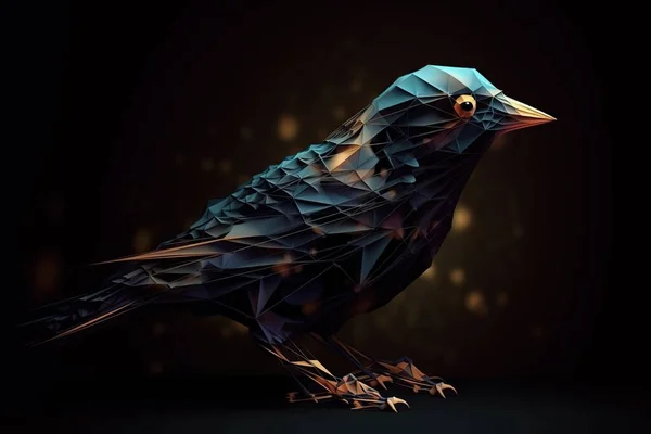 Low Poly Darstellung Eines Vogels Mit Goldstaubeffekt Ein Funkelndes Bild — Stockfoto