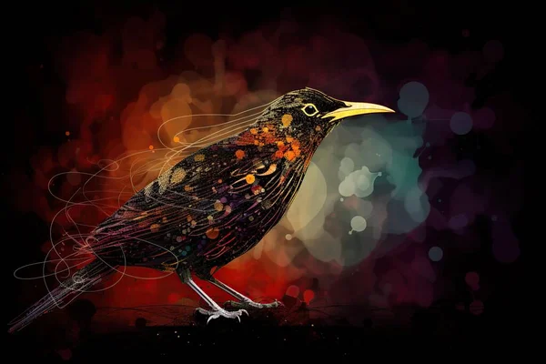 Bassa Illustrazione Poli Uccello Con Effetto Polvere Oro Immagine Scintillante — Foto Stock