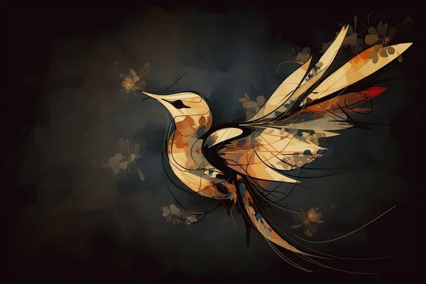 Niska Poli Ilustracja Ptaka Złotym Efektem Pyłu Błyszczący Wizerunek Ptaka — Zdjęcie stockowe