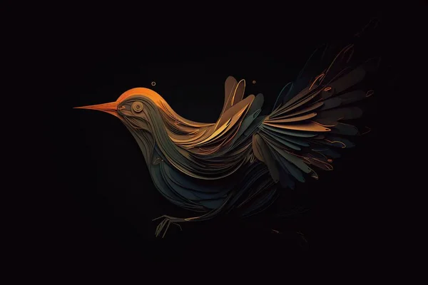 金色の塵の効果を持つ鳥の低ポリイラスト 暗い背景に鳥の輝くイメージ 鳥の多角形のフレーム — ストック写真