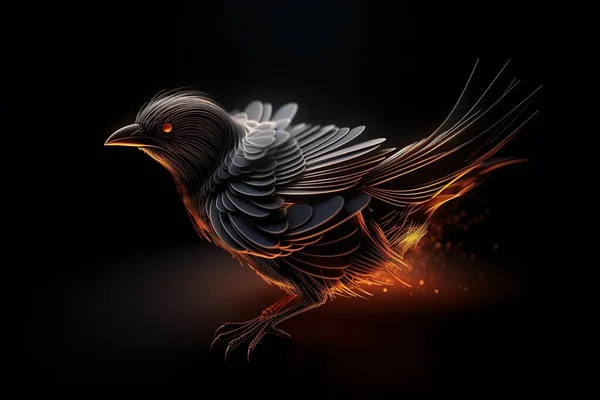 Låg Poly Illustration Fågel Med Guld Damm Effekt Gnistrande Bild — Stockfoto