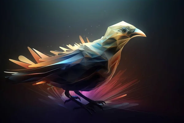 金色の塵の効果を持つ鳥の低ポリイラスト 暗い背景に鳥の輝くイメージ 鳥の折り紙の多角形のフレーム紙のテクスチャ — ストック写真
