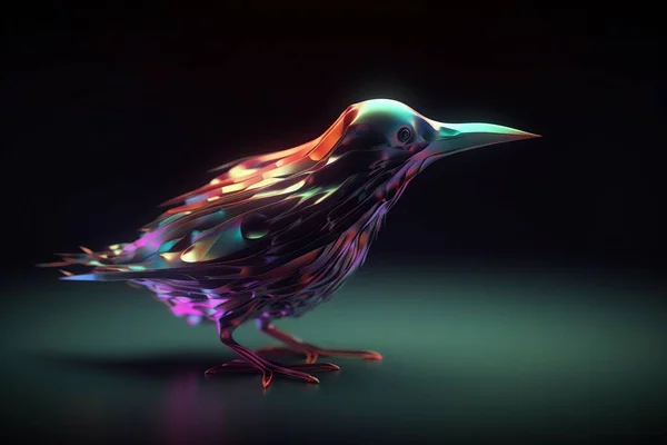 Altın Tozu Etkisi Olan Bir Kuşun Düşük Polimerli Çizimi Karanlık — Stok fotoğraf