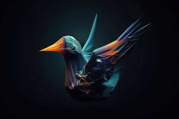 Altın Tozu Etkisi Olan Bir Kuşun Düşük Polimerli Çizimi Karanlık — Stok fotoğraf