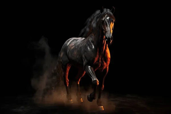 Futurystyczna Postać Pełnego Wdzięku Muskularnego Konia Wykonanego Czarno Czerwonych Kolorów — Zdjęcie stockowe