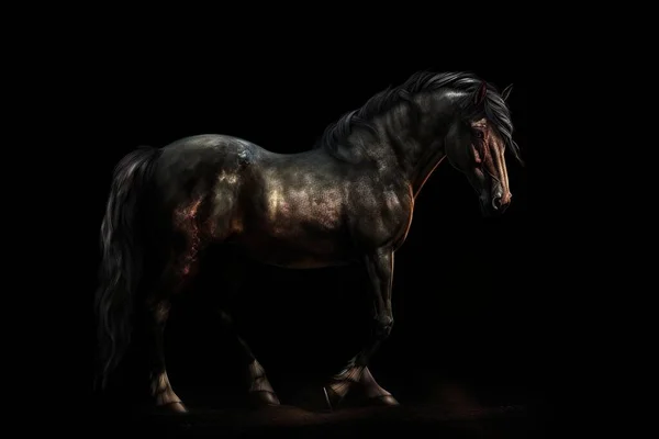 Futuristische Figur Eines Anmutigen Muskulösen Pferdes Aus Schwarzen Und Goldenen — Stockfoto
