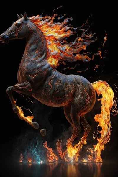 Beautiful Digital Image Infernal Black Horse Fire Abstract Futuristic Horse — Stock Photo, Image