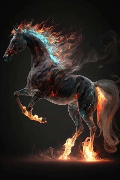 Krásný Digitální Obraz Pekelného Černého Koně Plamenech Abstraktní Futuristický Kůň — Stock fotografie
