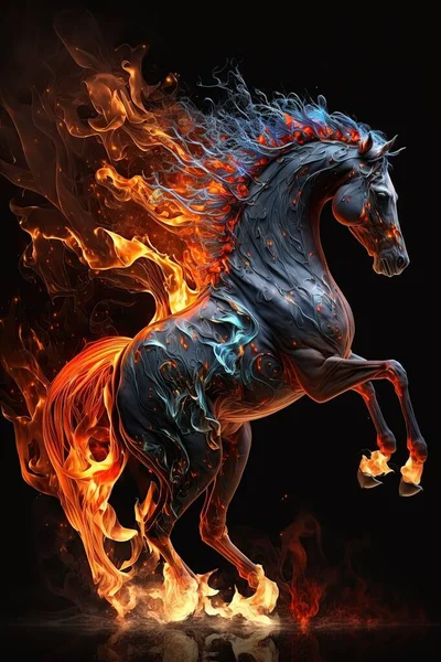 Красивое Цифровое Изображение Адской Черной Лошади Огне Абстрактная Футуристическая Лошадь — стоковое фото