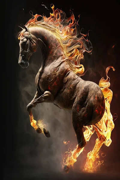 Прекрасне Цифрове Зображення Чорного Коня Вогні Абстрактний Футуристичний Кінь — стокове фото