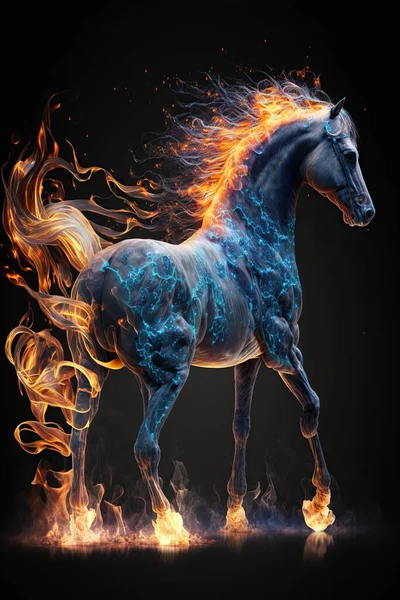 火の上に地獄の黒い馬の美しいデジタル画像 概要未来馬 — ストック写真