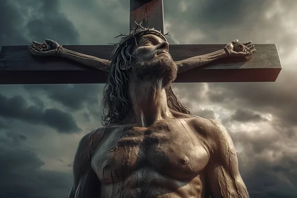 Die Kreuzigung Jesu Christi Kreuz Vor Einem Dramatischen Himmel Religiöses — Stockfoto
