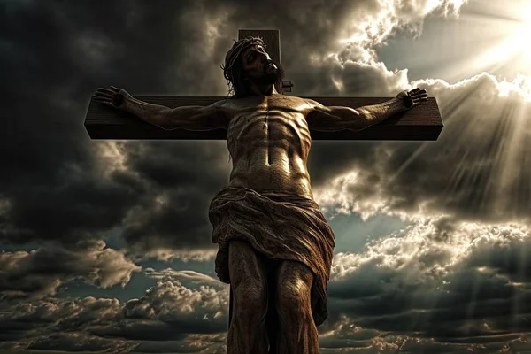 Jesu Kristi Korsfästelse Korset Mot Dramatisk Himmel Religiös Uppfattning Tron — Stockfoto