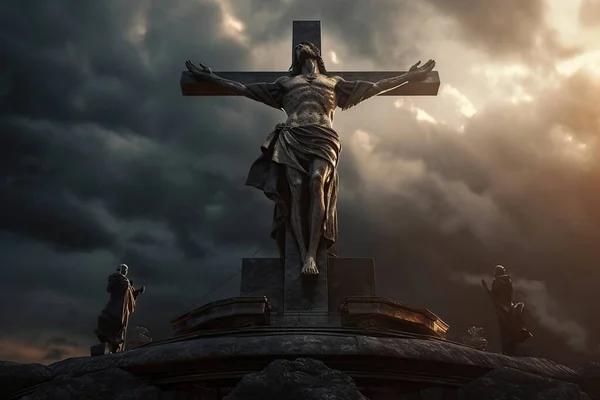 Crucifixion Jésus Christ Sur Croix Contre Ciel Dramatique Concept Religieux — Photo