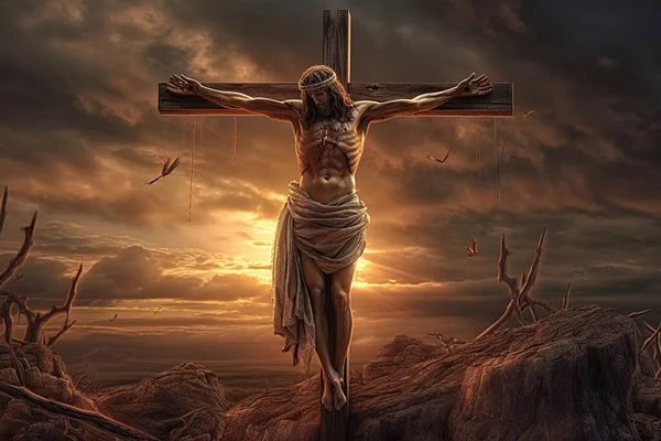 그리스도의 십자가가 하늘을 배경으로 하나님을 믿는다는 종교적 — 스톡 사진