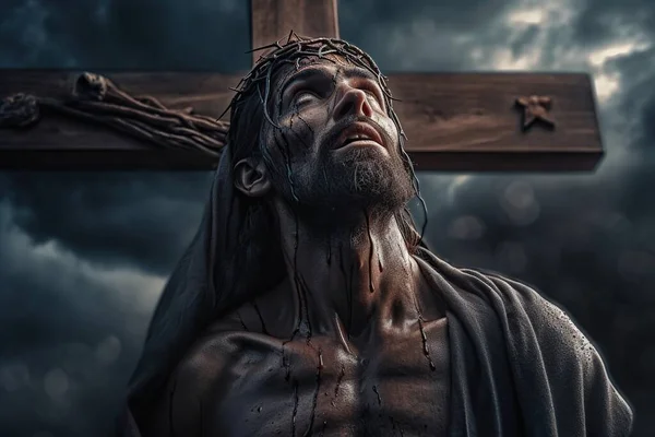 Розп Яття Ісуса Христа Хресті Проти Драматичного Неба Релігійне Поняття — стокове фото