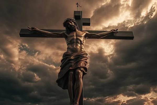 Crucifixion Jesus Christ Cross Dramatic Sky Religious Concept Faith God — Stock Photo, Image