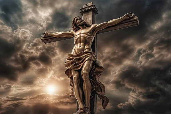 Jesu Kristi Korsfästelse Korset Mot Dramatisk Himmel Religiös Uppfattning Tron — Stockfoto