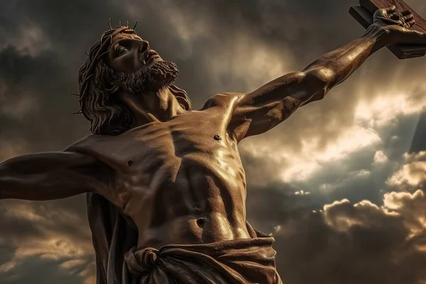 Crocifissione Gesù Cristo Sulla Croce Contro Cielo Drammatico Concetto Religioso — Foto Stock