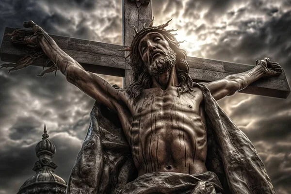Jézus Krisztus Keresztre Feszítése Drámai Égbolton Istenbe Vetett Hit Vallásos — Stock Fotó