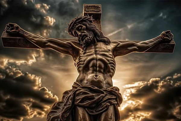 Nın Çarmıha Gerilmesi Dramatik Bir Gökyüzüne Karşı Tanrıya Olan Dini — Stok fotoğraf