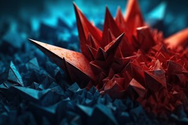 Çokgen soyut arka plan akut açılı çokgen. Gelecekçi çokgen geometrik desenli lüks kırmızı ve mavi