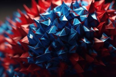 Çokgen soyut arka plan akut açılı çokgen. Gelecekçi çokgen geometrik desenli lüks kırmızı ve mavi