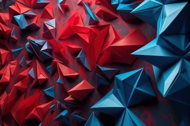 Çokgen soyut arka plan akut açılı çokgen. Gelecekçi çokgen geometrik desenli lüks kırmızı ve mavi