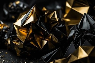 Çokgen soyut arka plan akut açılı çokgen. Gelecekçi çokgen geometrik desenli lüks siyah ve altın rengi