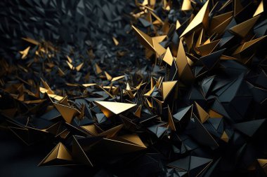Çokgen soyut arka plan akut açılı çokgen. Gelecekçi çokgen geometrik desenli lüks siyah ve altın rengi