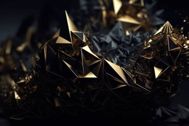 Çokgen soyut arka plan akut açılı çokgen. Gelecekçi çokgen geometrik desenli lüks siyah ve altın rengi
