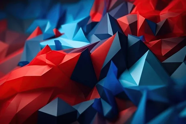 Polygonal abstract background acute-angled polygon. Futuristic polygonal geometric pattern luxury red with blue